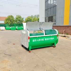 上白下绿橡胶轮勾臂垃圾箱