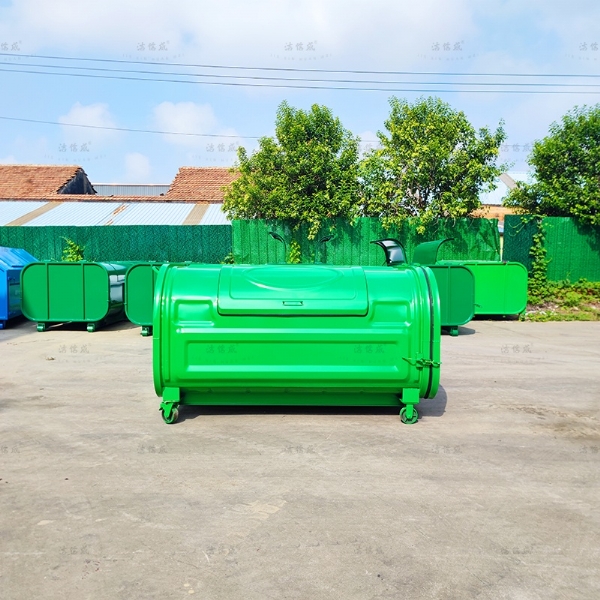 全绿3方双投料口勾臂垃圾箱