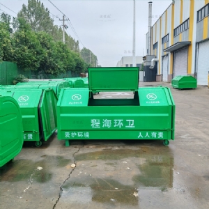 梯形3方全绿双轮勾臂垃圾箱