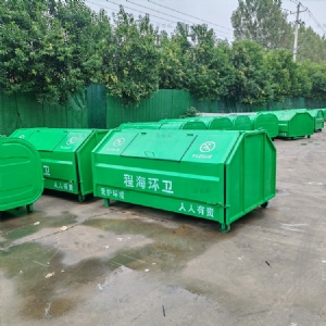 梯形3方全绿双轮勾臂垃圾箱