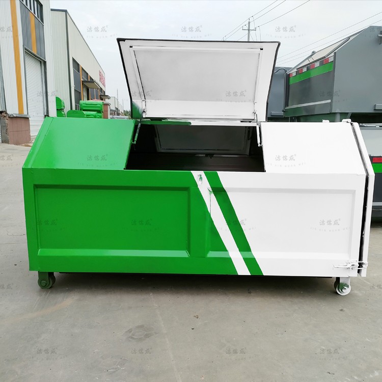 户外3方钩臂垃圾箱梯形绿白