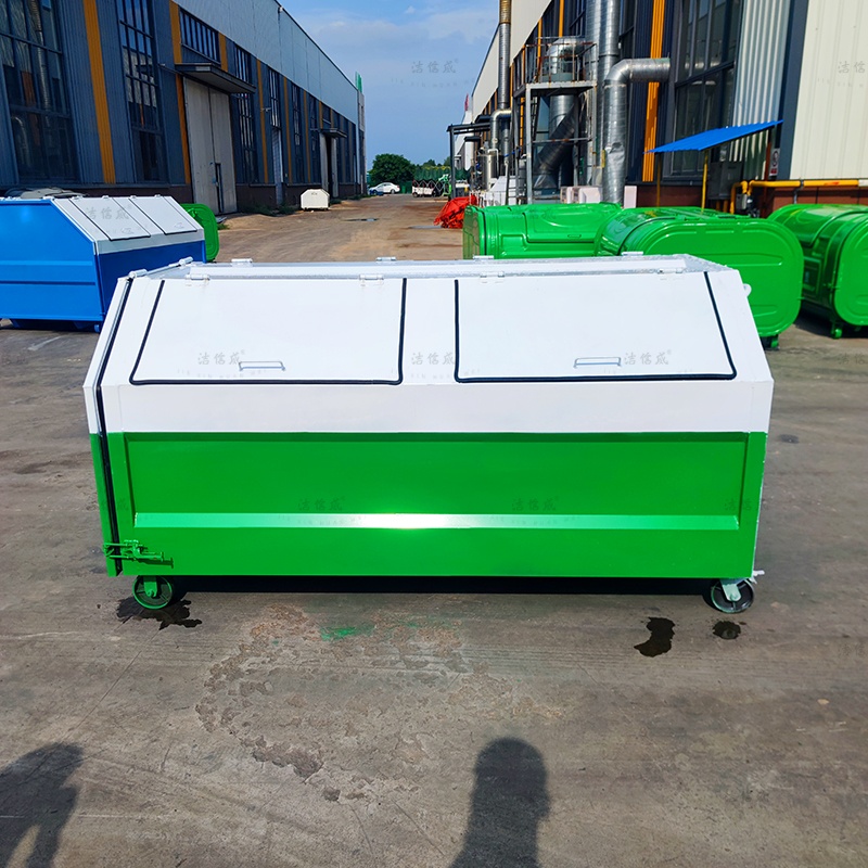 上白下绿梯形勾臂垃圾箱