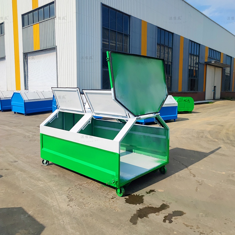 上白下绿梯形勾臂垃圾箱