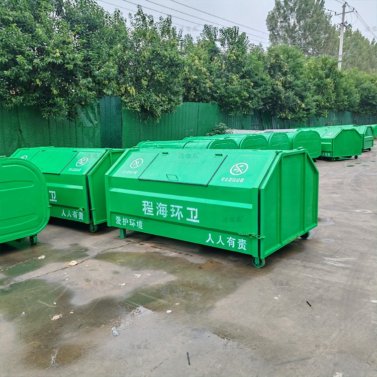 梯形3方全绿双轮勾臂垃圾箱